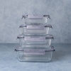 Glass Food Storage Containers Set of 4 Pieces Food Containers with Lids, Heatable and Durable, Square Borosilicate Glass Lunch Box, BPA Free and Leak Proof