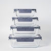 Glass Food Storage Containers Set of 4 Pieces Food Containers with Lids, Heatable and Durable, Square Borosilicate Glass Lunch Box, BPA Free and Leak Proof