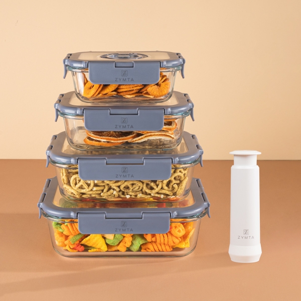 4 Pieces Zymta Vacuum Glass Food Container - Transparent