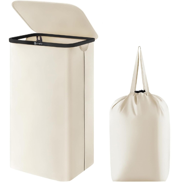 Zymta Laundry Basket With Lid And Internal Support 40.5 x 33 x 60 cm - Cream