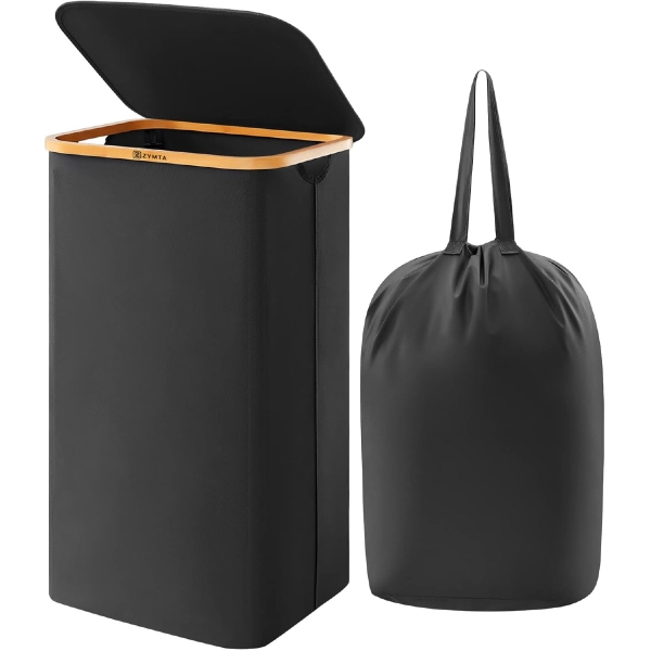 Zymta Laundry Basket With Lid And Internal Support 40.5 x 33 x 60 cm - Black