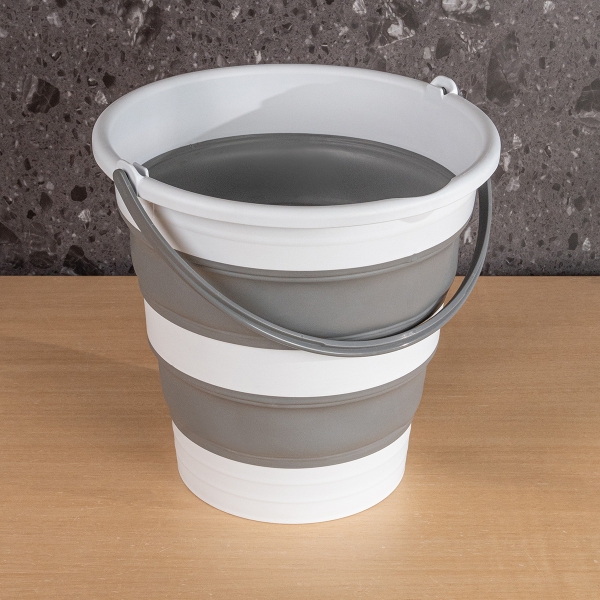 Collapsible 8.54L Gallon Cleaning Folding Bucket, Portable, Small Plastic Water Supplies, for Outdoor Garden, Camping, Fishing, Car Wash, Space Saving, Grey Round
