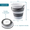 Collapsible 8.54L Gallon Cleaning Folding Bucket, Portable, Small Plastic Water Supplies, for Outdoor Garden, Camping, Fishing, Car Wash, Space Saving, Grey Round