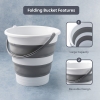 Collapsible 8.54L Gallon Cleaning Folding Bucket, Portable, Small Plastic Water Supplies, for Outdoor Garden, Camping, Fishing, Car Wash, Space Saving, Grey Round