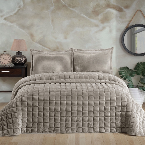 3 Pieces Asos Double Welsoft Bedspread Set 230 x 260 cm - Light Brown