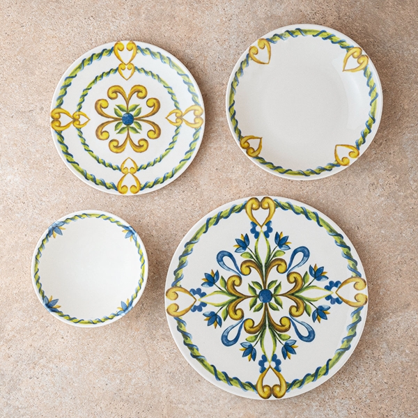 20 Pieces Snow Porcelain Dinner Set - Indigo / Green / Mustard / White