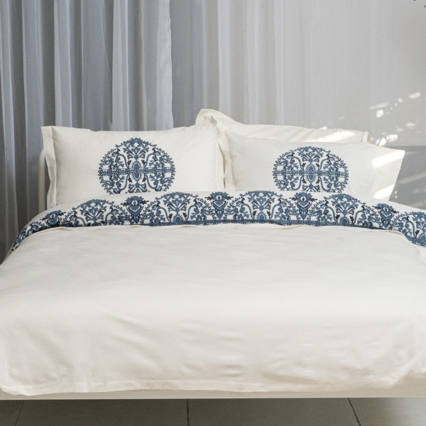 6 Pieces Limni embroidered Double Duvet Cover 200 x 220 cm - Indigo