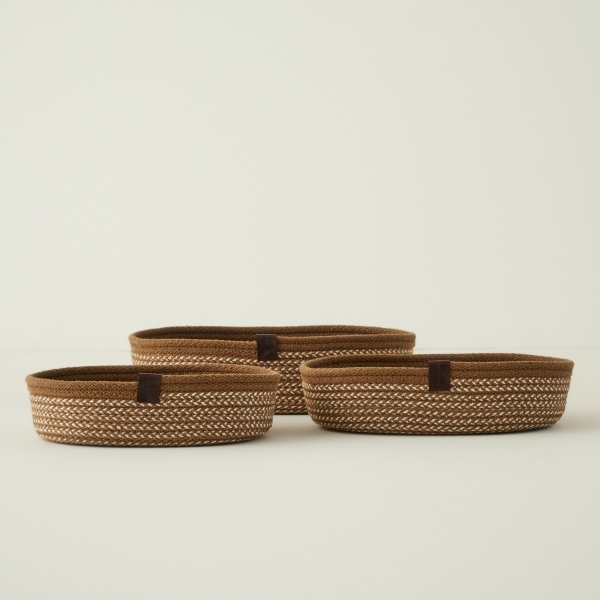 3 Pieces Arya Cotton Handmade Oval Basket - Beige