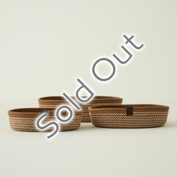 3 Pieces Arya Cotton Handmade Oval Basket - Beige