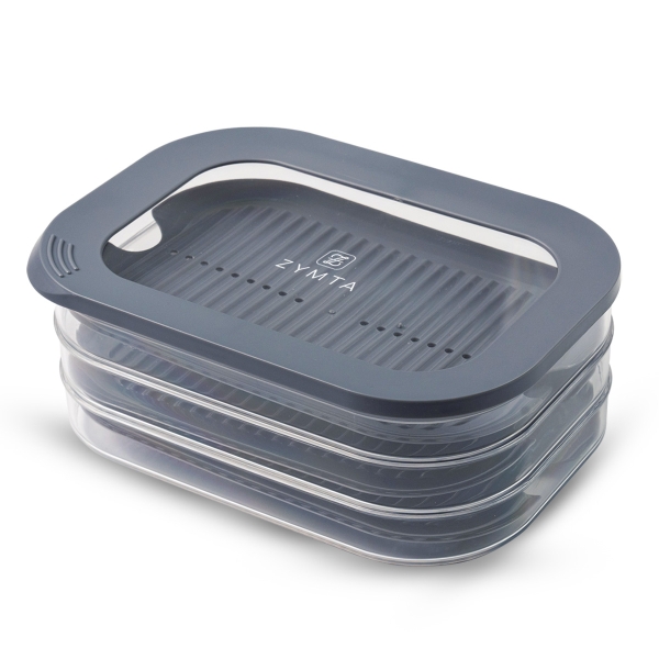 Rectangular Food Storage Box with Lid Set of 3, Ideal for Cold Cuts, Cheese, and More, Stackable design, Transparent Framed Lid, BPA-Free, Grey