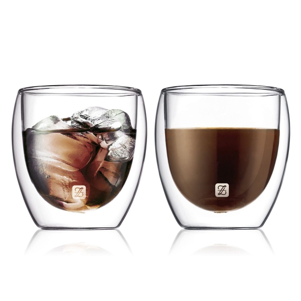 2 Pieces Double Wall Borosilicate Glass Coffee Cup Set 250 ml With No Handle - Transparent
