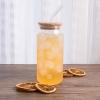 4 Pieces Glass Cup With Bamboo Lid And Glass Straw Set 480 ml - Transparent 