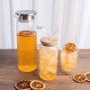 4 Pieces Glass Cup With Bamboo Lid And Glass Straw Set 480 ml - Transparent 