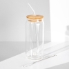 4 Pieces Glass Cup With Bamboo Lid And Glass Straw Set 480 ml - Transparent 