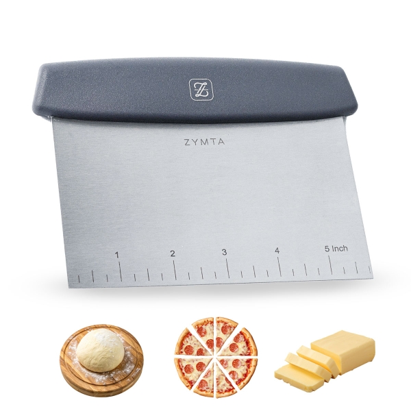cutter for Bread and Pizza Dough, Stainless Steel Metal Good Grips Bench Scraper Chopper, Great as Dough, Multipurpose Kitchen Utensil for Flat Top Griddle, Commercial Quality