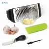 Stainless Steel Garlic Press Rocker Set of 4 Pieces, Premium Garlic Mincer, New Innovative Garlic Crusher with Peeler and Scraper, Comfortable Grip (Black)