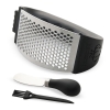 Stainless Steel Garlic Press Rocker Set of 4 Pieces, Premium Garlic Mincer, New Innovative Garlic Crusher with Peeler and Scraper, Comfortable Grip (Black)