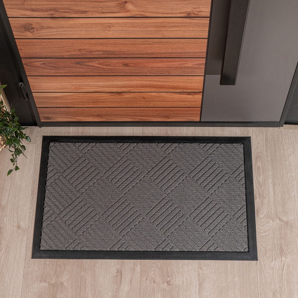 Basket Weave Zymta Door Mat 46 x 76 cm - Grey / Black