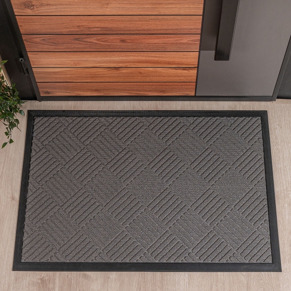 Basket Weave Zymta Door Mat 60 x 90 cm - Grey / Black