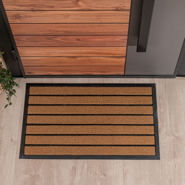 Zymta Linear Striped Door Mat 46 x 76 cm - Light Brown / Black