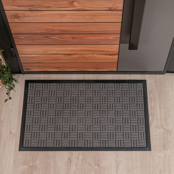 Woven Grid Zymta Door Mat 46 x 76 cm - Grey / Black