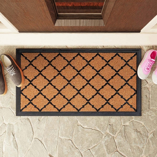 Hexagon Lattice Zymta Door Mat 46 x 76 cm - Light Brown / Black