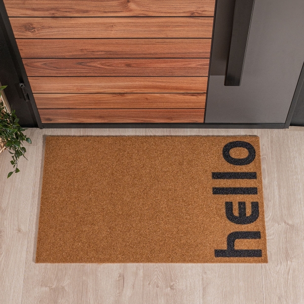 Vertical Hello Zymta Door Mat 46 x 76 cm - Light Brown / Black