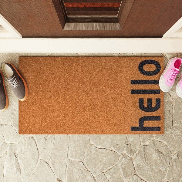 Vertical Hello Zymta Door Mat 46 x 76 cm - Light Brown / Black