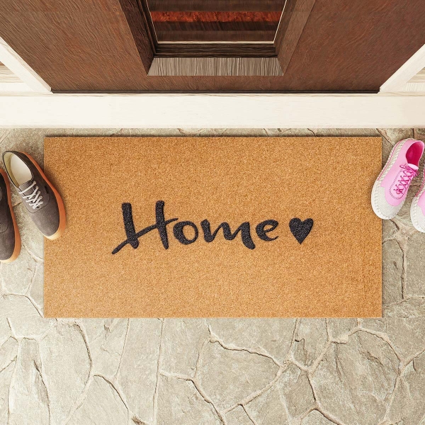 Zymta Home Text Printed Door Mat 46 x 76 cm - Light Brown / Black