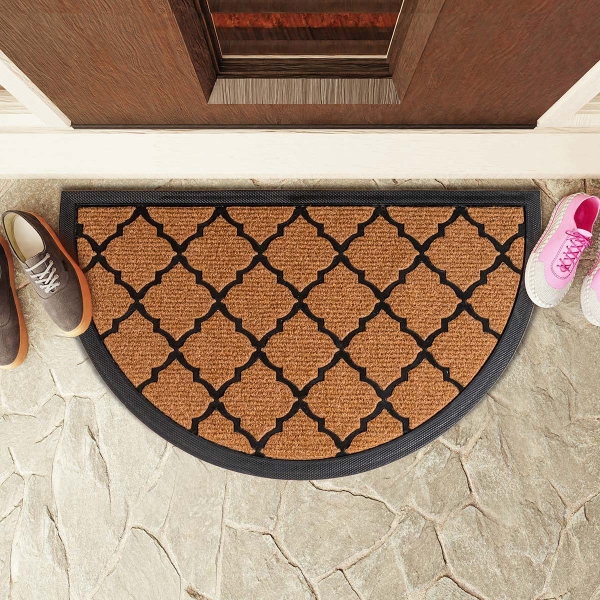 Hexagon Lattice Zymta Door Mat 40 x 70 cm - Light Brown / Black