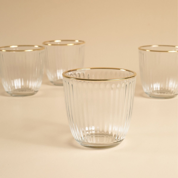 4 Pieces Clear Line Glass Cup Set 295 ml - Transparent