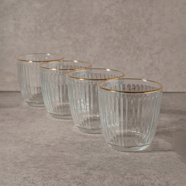 4 Pieces Clear Line Glass Cup Set 295 ml - Transparent