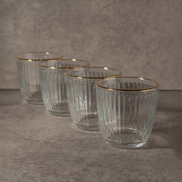 4 Pieces Clear Line Glass Cup Set 295 ml - Transparent