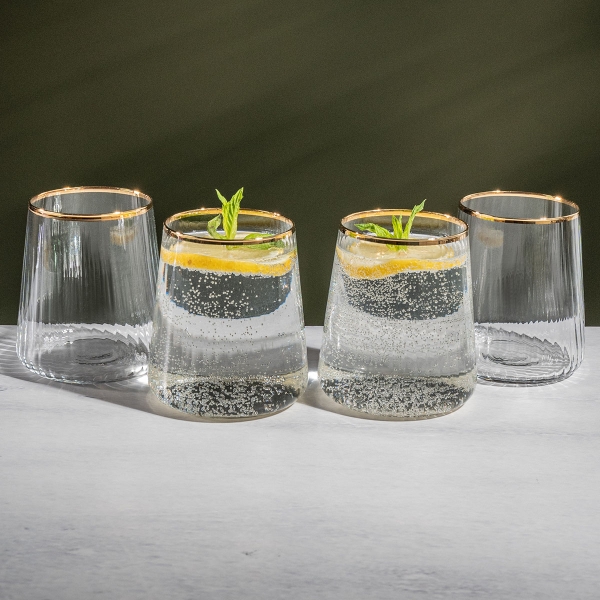 4 Pieces Elegance Gold Rim Glass Tumbler Set 420 ml - Transparent