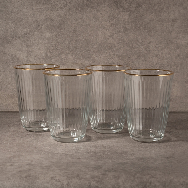 4 Pieces Clear Line Glass Cup Set 395 ml - Transparent