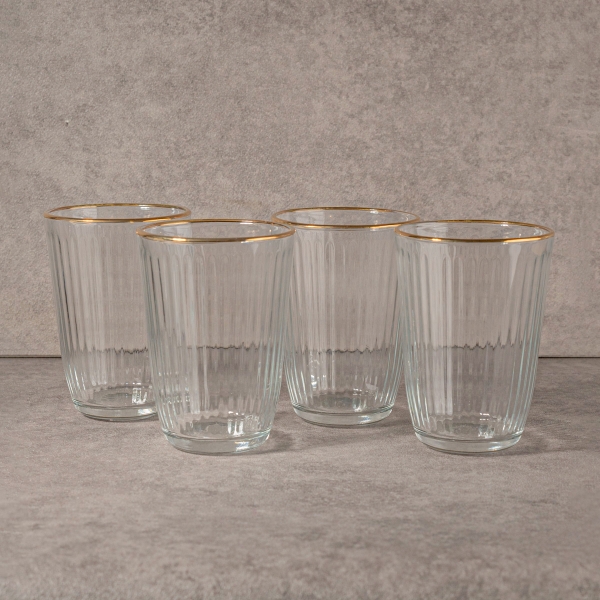 4 Pieces Clear Line Glass Cup Set 395 ml - Transparent