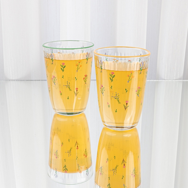 4 Pieces Floral Charm Glass Tumblers Set 395 ml - Multicolored