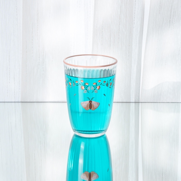4 Pieces Floral Butterfly Glass Cup Set 395 ml - Multicolored