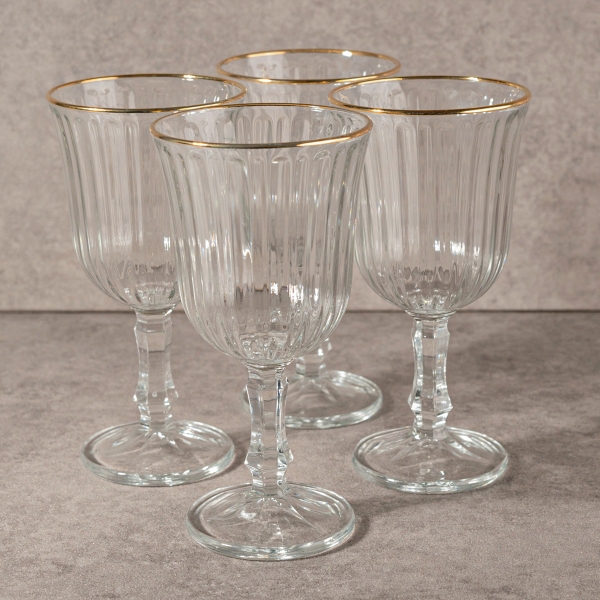 4 Pieces Clear Line Glass Cup Set 240 ml - Transparent