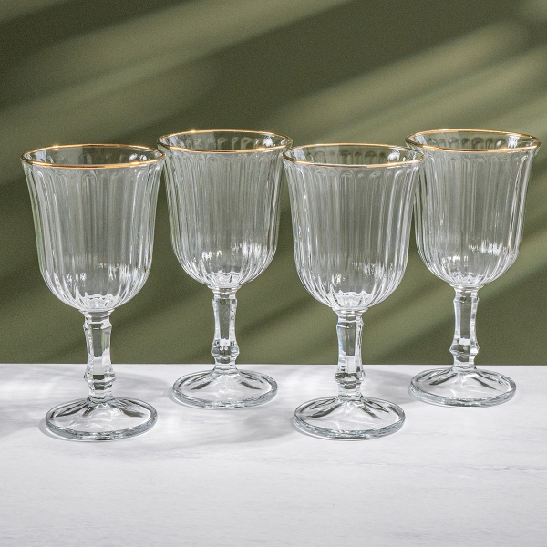 4 Pieces Clear Line Glass Cup Set 240 ml - Transparent