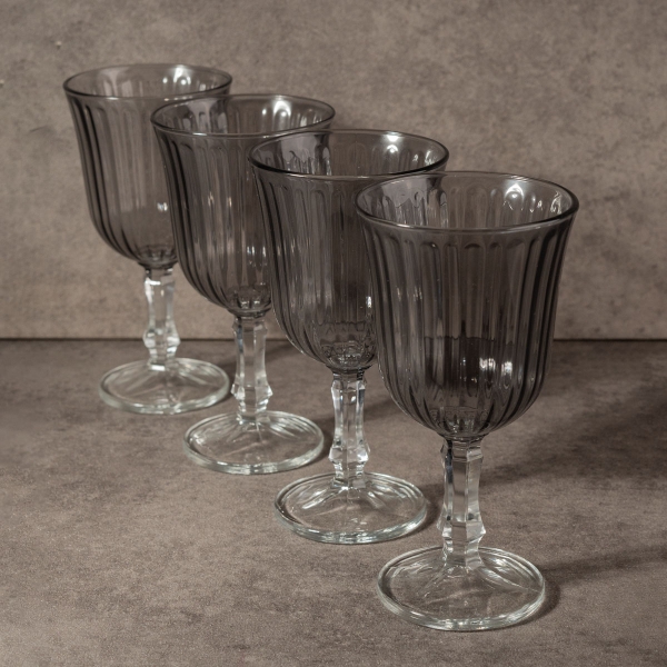 4 Pieces Clear Line Glass Cup Set 240 ml - Smoked