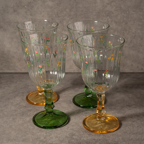 4 Pieces Floral Charm Glass Tumblers Set 240 ml - Multicolored