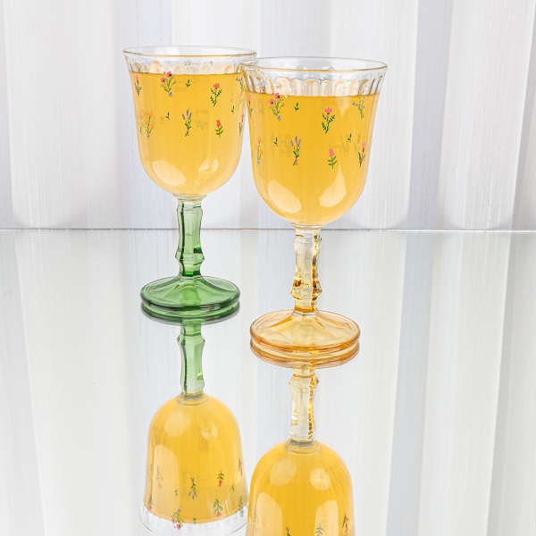 4 Pieces Floral Charm Glass Tumblers Set 240 ml - Multicolored