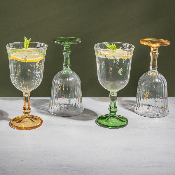 4 Pieces Floral Charm Glass Tumblers Set 240 ml - Multicolored