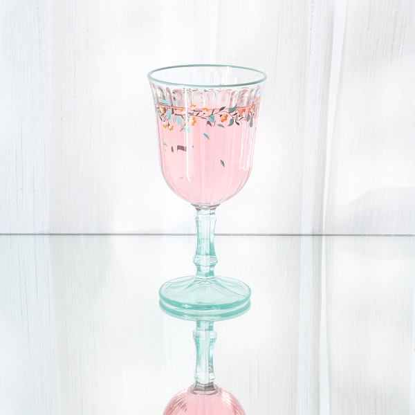 4 Pieces Floral Butterfly Glass Cup Set 240 ml - Multicolored