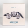 3 Pieces Zymta Stainless Steel Mixing Bowls Set with Silicone Base and Lid - Silver / Black