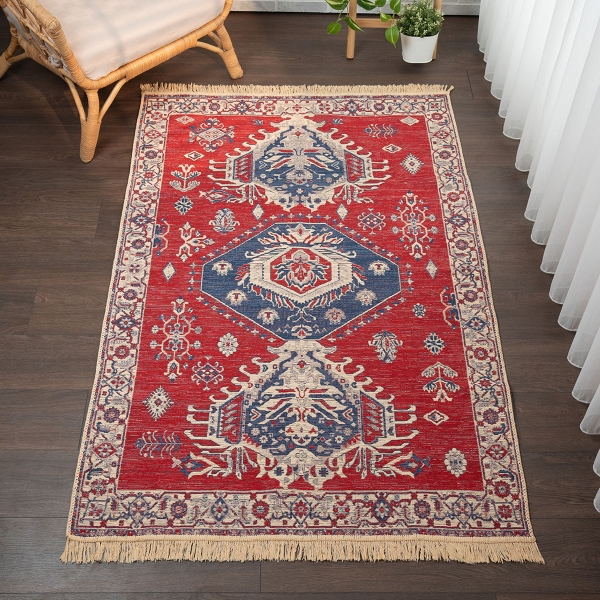 120 x 180 cm Mirror Craft Heritage Double Sided Decorative Rug - Red / Navy Blue / Cream