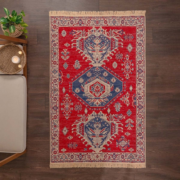 160 x 230 cm Mirror Craft Heritage Double Sided Decorative Rug - Red / Navy Blue / Cream