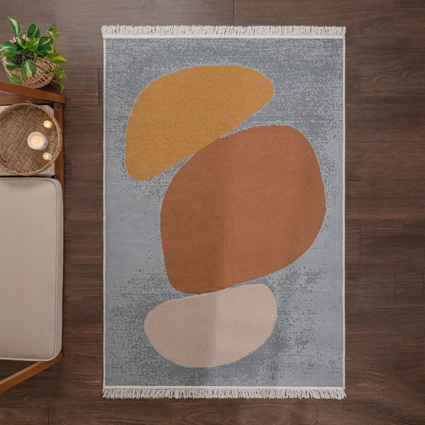 80 x 150 cm Mirror Craft Pebble Art Double Sided Decorative Rug - Brown / Blue / Light Grey / Mustard