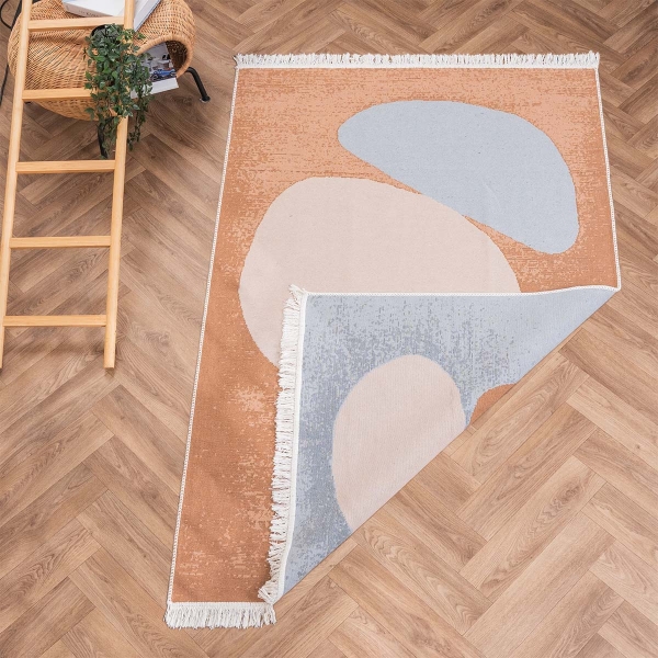 120 x 180 cm Mirror Craft Pebble Art Double Sided Decorative Rug - Brown / Blue / Light Grey / Mustard